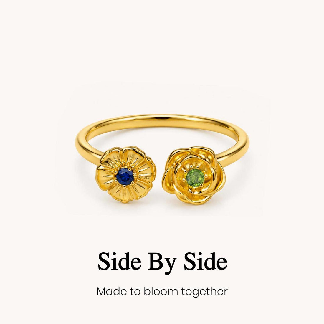 custom dual birthflower ring, two birthflower ring