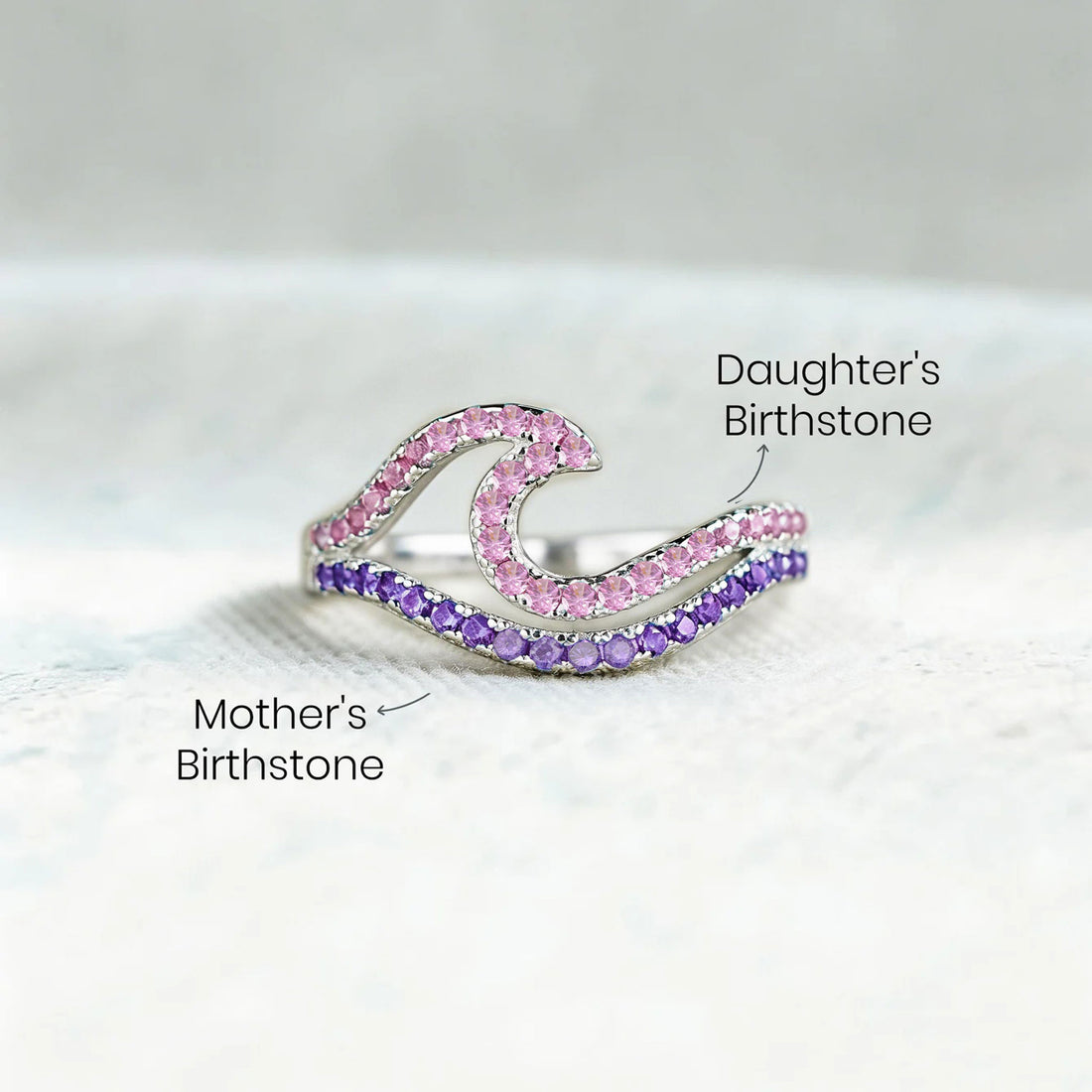 Custom Mother & Daughter Dual Wave Birthstone Ring