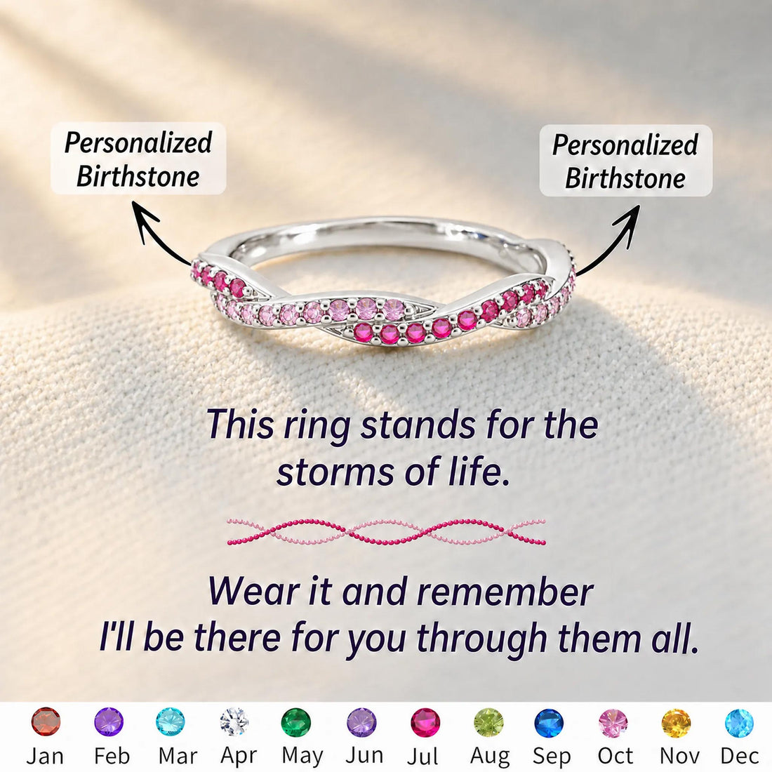 Custom Wavy Birthstone Promise Ring