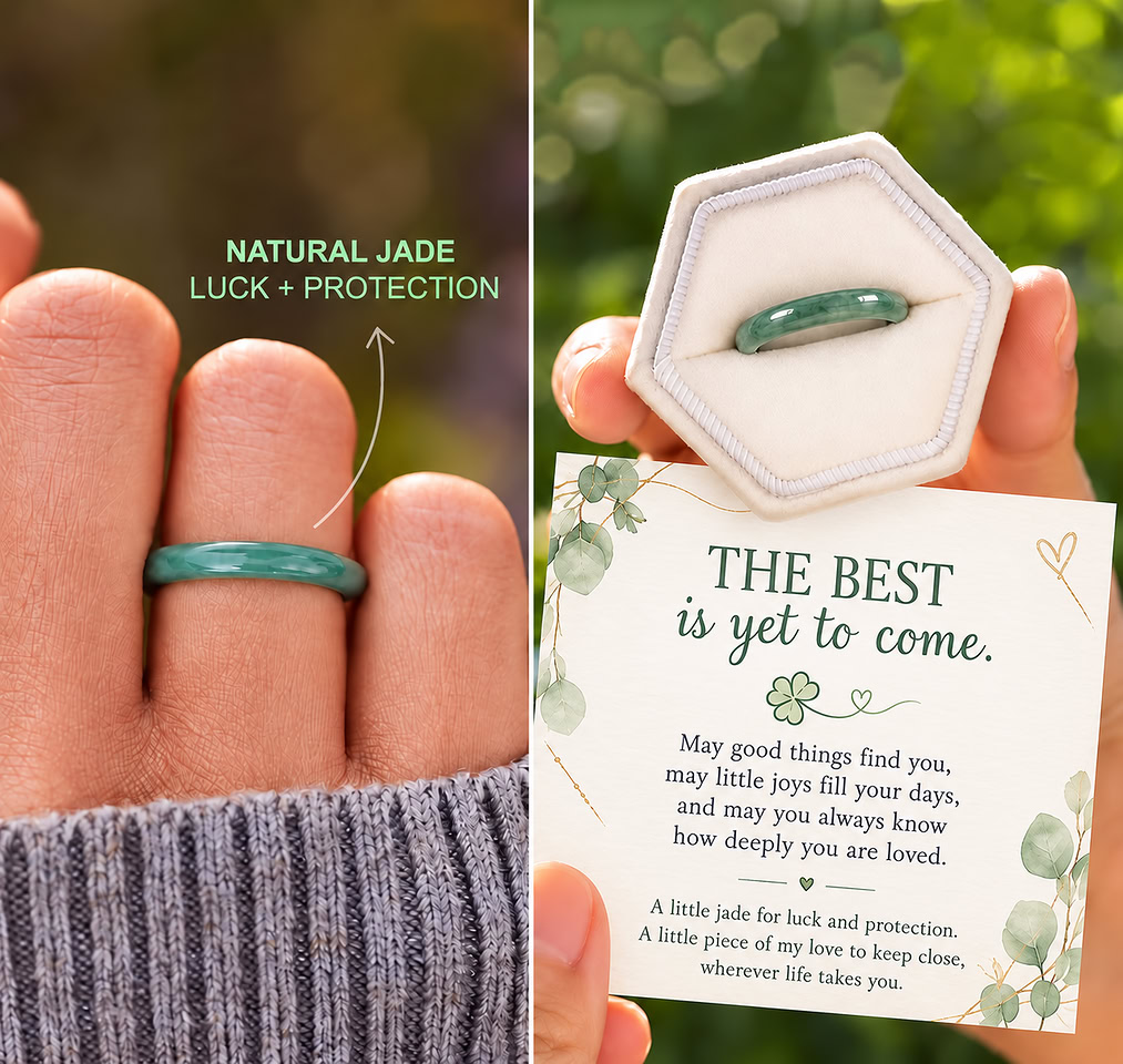 may the next thing go right natural jade ring, luck and protection jewelry